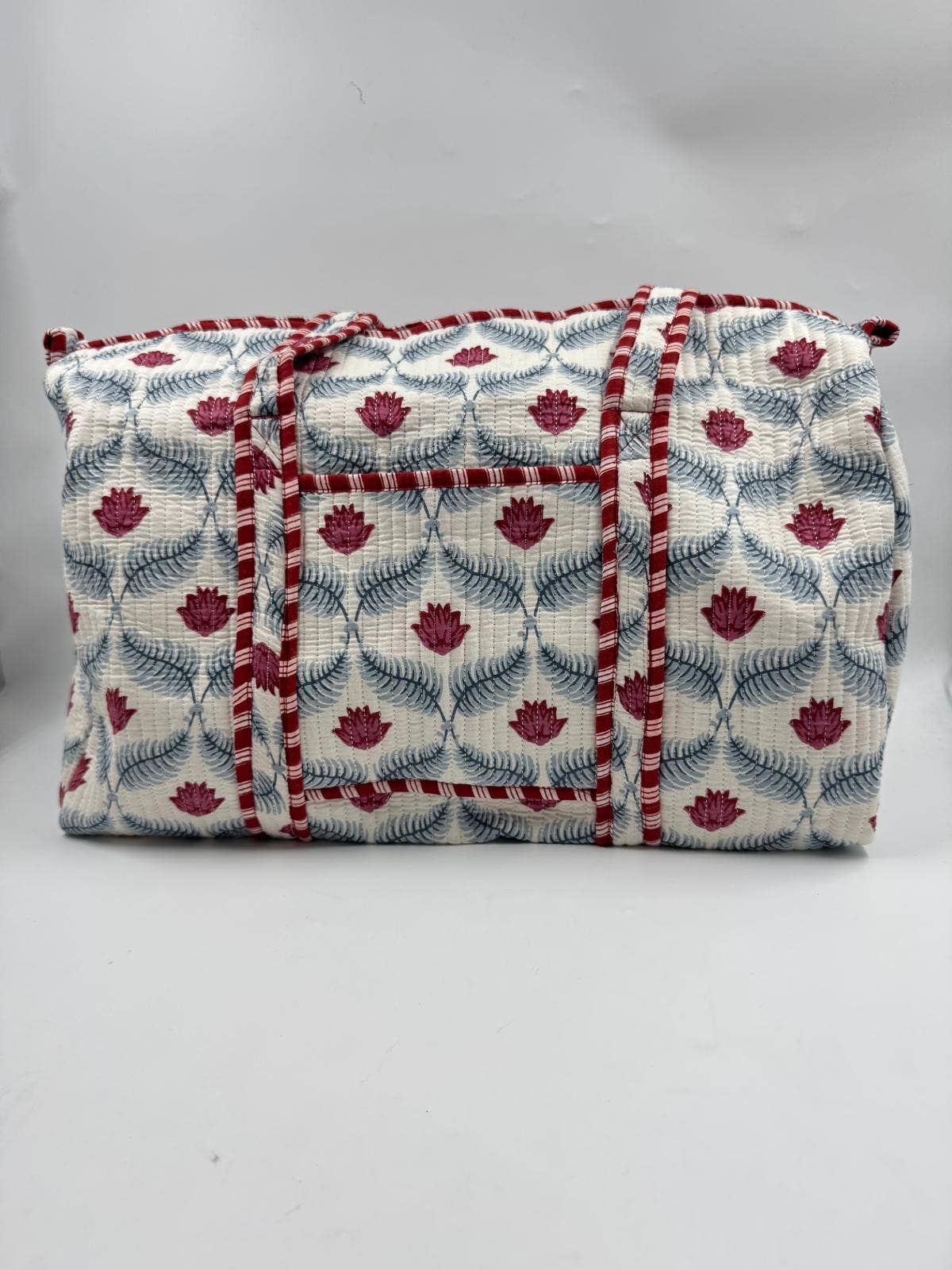 100% Cotton Kantha Quilted Boho Floral Duffle ToteBag (Zip)