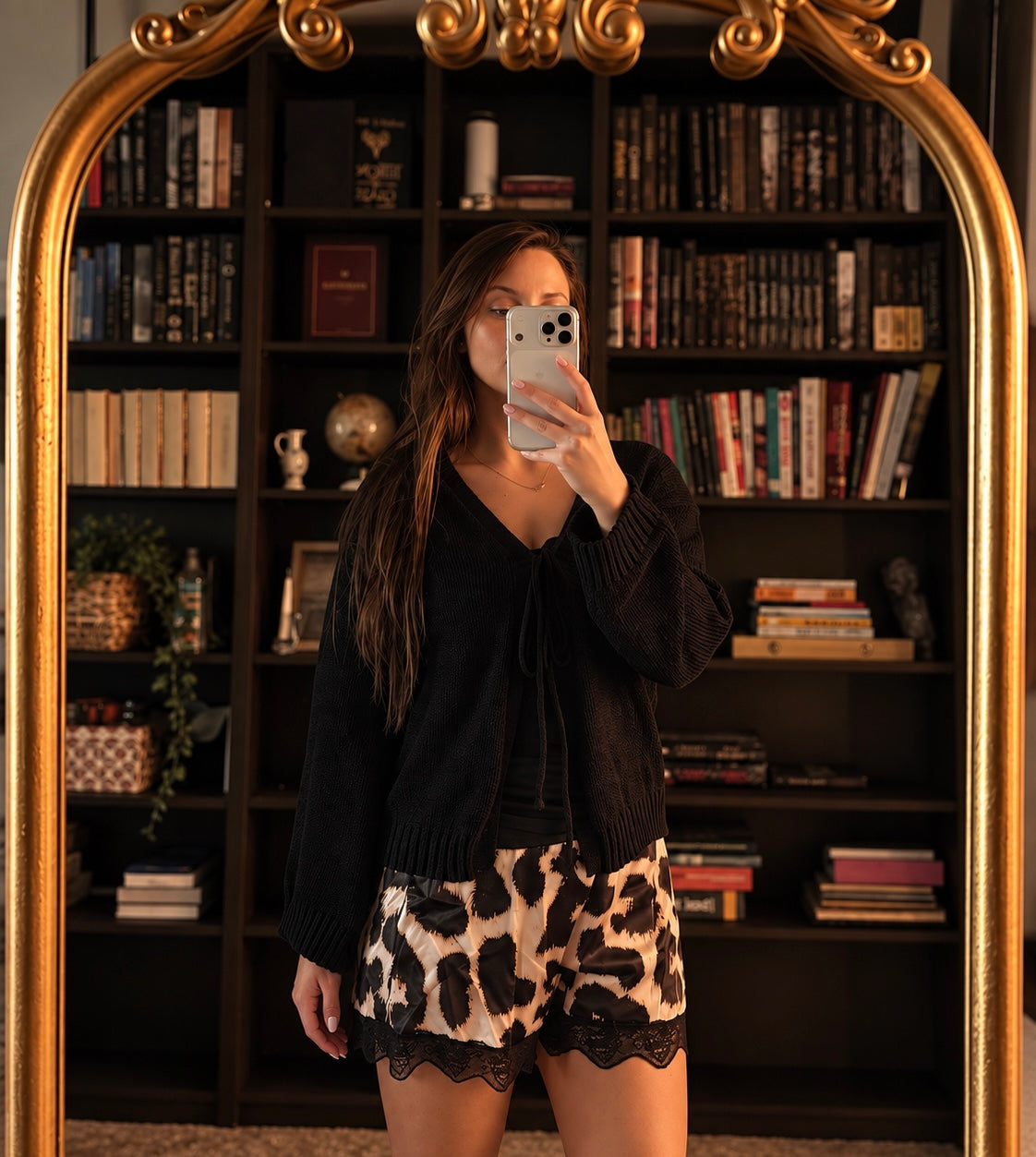 Leopard Satin Lace Trim Shorts