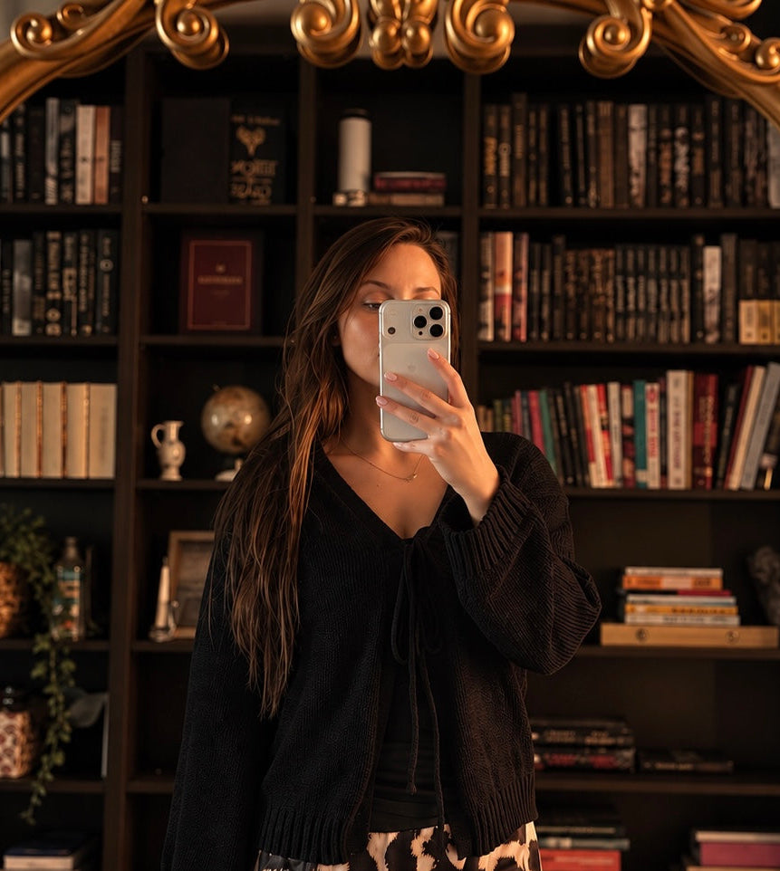 Black V-Neck Tie-Front Cardigan